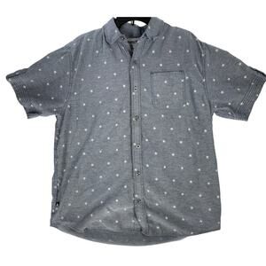 Ablanche Shirt Size L Blue All Over Print Stars Short Sleeve Cotton Button Up